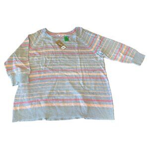 Sonoma Lifestyle Womens 2X Striped Sweater 3/4 Sleeves 100% Cotton Pastel Pink &